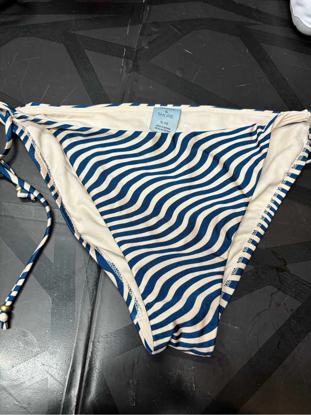 Shade & Shore Blue and White Wavy Stripe Tie-Side Bikini Bottom b141s